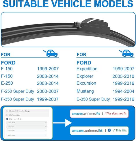 مساحات الزجاج الأمامي CJPPPZIW® - 20 بوصة + 20 بوصة بديلة لـ 1999-2007 Ford F-150 Expedition/2003-2014 Ford E-150 E-250/2005-2010 Explorer، شفرات ممسحة ممتازة لجميع المواسم بجودة OEM (مجموعة من 2) in Kuwait