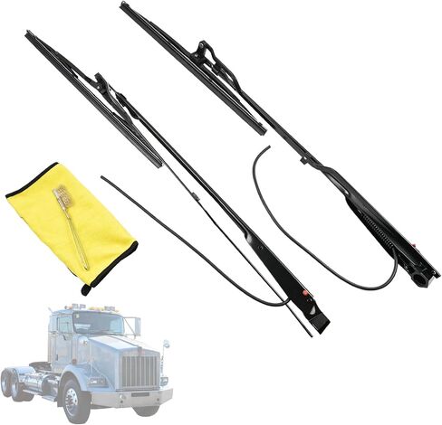 1 Pair Front Windshield Wiper Arm & 15" Blade Kit GS3383 GS3382 Compatible With Kenworth T300 T400 T450 T600 T800 W900 1993-2008 Replace HLK7002 HLK7001 in Kuwait