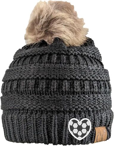 Women's Custom Soccer Themed Beanie for Mom Wife Fan Player Etc, Monogrammed Heart Shaped Ball Fall Winter Hat Sewn Toque, Embroidered Spirit Wear Games Clothing Present, College High School in Kuwait