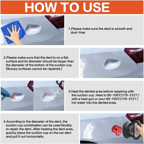 أداة سحب دنت، مجموعة أدوات إزالة دنت مع كوب شفط ورافع مقبض، مجموعة أدوات سحب دنت السيارة لإزالة انبعاجات الجسم تلقائيًا، رفع البلاط، تحريك الأشياء، شاشة (عبوتان، برتقالي + أسود) in Kuwait