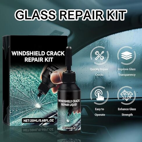 مجموعة إصلاح تشققات الزجاج الأمامي المُحدثة - سائل إصلاح زجاج نانو جديد 2025، أداة إصلاح زجاج السيارة، إصلاح سريع لمدة 5 دقائق للرقائق، على شكل نجمة وجميع الشقوق، يدوم طويلاً للزجاج الأمامي والنوافذ والمرايا in Kuwait