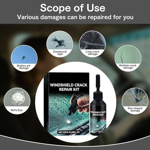 مجموعة إصلاح تشققات الزجاج الأمامي المُحدثة - سائل إصلاح زجاج نانو جديد 2025، أداة إصلاح زجاج السيارة، إصلاح سريع لمدة 5 دقائق للرقائق، على شكل نجمة وجميع الشقوق، يدوم طويلاً للزجاج الأمامي والنوافذ والمرايا in Kuwait