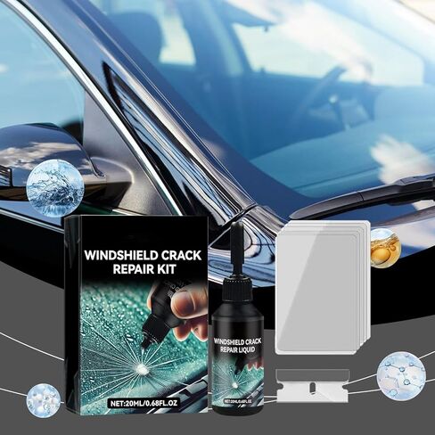 مجموعة إصلاح تشققات الزجاج الأمامي المُحدثة - سائل إصلاح زجاج نانو جديد 2025، أداة إصلاح زجاج السيارة، إصلاح سريع لمدة 5 دقائق للرقائق، على شكل نجمة وجميع الشقوق، يدوم طويلاً للزجاج الأمامي والنوافذ والمرايا in Kuwait