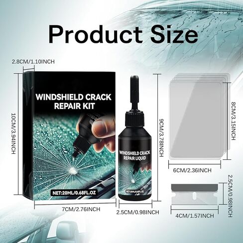 مجموعة إصلاح تشققات الزجاج الأمامي المُحدثة - سائل إصلاح زجاج نانو جديد 2025، أداة إصلاح زجاج السيارة، إصلاح سريع لمدة 5 دقائق للرقائق، على شكل نجمة وجميع الشقوق، يدوم طويلاً للزجاج الأمامي والنوافذ والمرايا in Kuwait