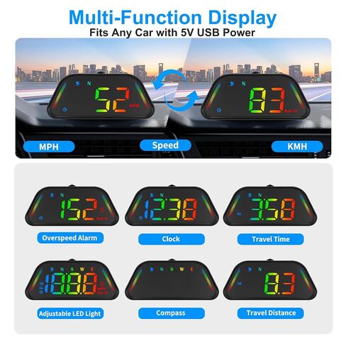 Linkstyle Car Head Up Display, MPH, GPS Speedometer with Over-Speed Alarm & Customisable LED Ambient Light HUD Display for All Cars in Saudi Arabia