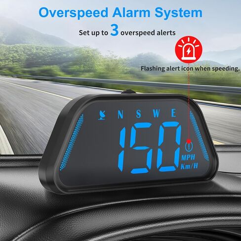 Linkstyle Car Head Up Display, MPH, GPS Speedometer with Over-Speed Alarm & Customisable LED Ambient Light HUD Display for All Cars in Saudi Arabia