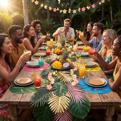 84 Pcs Artificial Palm Monstera Leaves Colorful Set Tropical Fake Leaves Palm Sunday Monstera Green Pink Yellow for Luau Hawaiian Theme Party Table Decoration Beach Wedding Birthday Summer in Kuwait