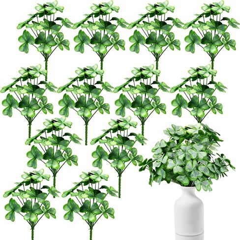 12 Bunch Artificial Shamrock Plants Bulk 10.2" St. Patricks Day Clover Greenery Lifelike Faux Shamrock Plant DIY St Patrick Day Flower Bush for Office Home Garden Farmhouse Wedding Vase Decor in Saudi Arabia