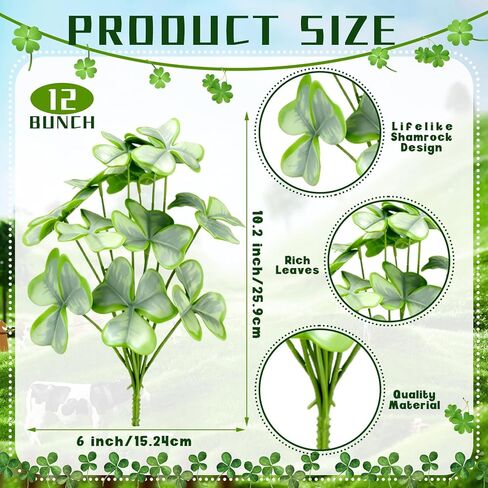 12 Bunch Artificial Shamrock Plants Bulk 10.2" St. Patricks Day Clover Greenery Lifelike Faux Shamrock Plant DIY St Patrick Day Flower Bush for Office Home Garden Farmhouse Wedding Vase Decor in Saudi Arabia