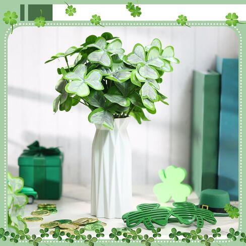 12 Bunch Artificial Shamrock Plants Bulk 10.2" St. Patricks Day Clover Greenery Lifelike Faux Shamrock Plant DIY St Patrick Day Flower Bush for Office Home Garden Farmhouse Wedding Vase Decor in Saudi Arabia