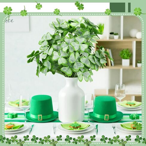 12 Bunch Artificial Shamrock Plants Bulk 10.2" St. Patricks Day Clover Greenery Lifelike Faux Shamrock Plant DIY St Patrick Day Flower Bush for Office Home Garden Farmhouse Wedding Vase Decor in Saudi Arabia