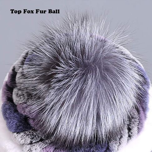 Women's The Super Rex Rabbit Fur Hats Winter Windproof Fox Fur Ball Warm Cap in Saudi Arabia