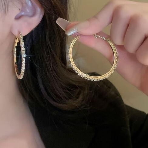 3 Pairs Silver Gold Hoop Earrings for Women Thin Rhinestone Round Hoop Earrings Set Sparkly Large Cubic Zirconia Hoops Party Dance Fashion Hypoallergenic Jewelry Gift for Her in Saudi Arabia
