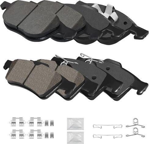 Front and Rear Ceramic Brake Pads Kits with Hardware Set, Compatible with Ford EcoSport Escape Focus Transit, Mazd 3 5, Volvo C30 C70 S40 V50 (D1044, D1095) in Kuwait