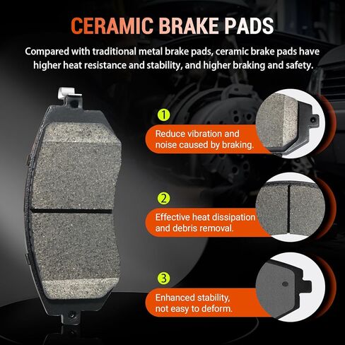 Front and Rear Ceramic Brake Pads Kits with Hardware Set, Compatible with Ford EcoSport Escape Focus Transit, Mazd 3 5, Volvo C30 C70 S40 V50 (D1044, D1095) in Kuwait