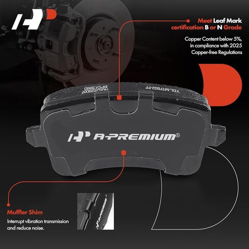 A-Premium Rear Ceramic Brake Pads Set Compatible with Audi A4 2009-2016, Q5 2009-2017, A5 2010-2014, A4 allroad 2013-2016, A4 Quattro 2009-2016, A5 Quattro 2008-2017, allroad 2013-2016, 4-Pack in Saudi Arabia