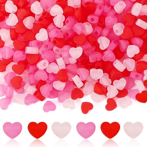 UPINS Frosted Heart Beads, 300pcs Valentine's Day Red Pink Heart Candy Beads for Jewelry Making DIY Bracelet Necklace Accessories Craft Party Supplies Wedding Christmas Decor (3 Colors) in Saudi Arabia