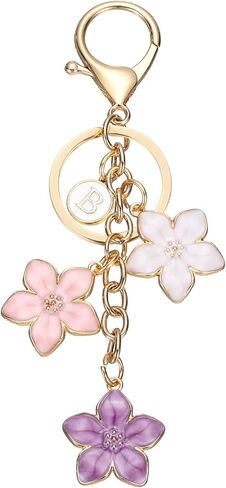 Initial Keychain Cute Flower Charms, Floral Keychains Accessories Letter Keyring Enameled Purse Charms Cherry Blossom in Kuwait