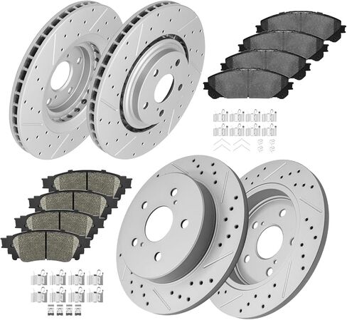Front and Rear Drilled & Slotted Disc Brake Rotors Ceramic Brake Pads Kit for 2015-2017 Lexus NX200t, 2018-2021 NX300, 2015-2021 NX300h in Kuwait
