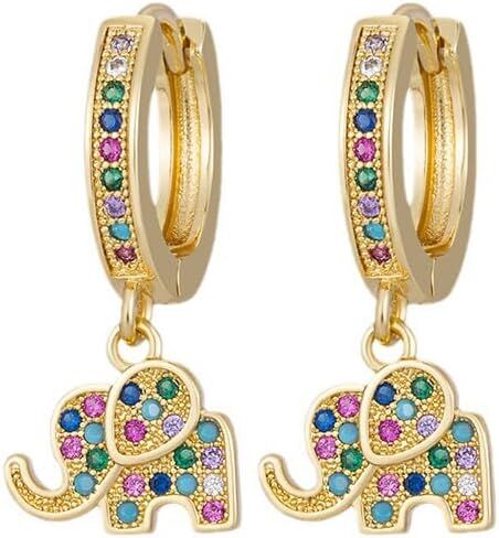 أقراط دائرية مع حليات متدلية على شكل فيل، حجر مرصوف متعدد الألوان in Kuwait