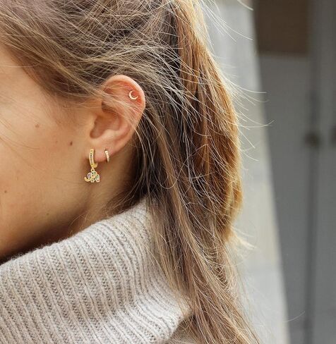 أقراط دائرية مع حليات متدلية على شكل فيل، حجر مرصوف متعدد الألوان in Kuwait