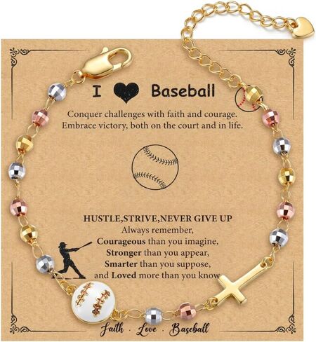 ADRAMATA Volleyball Softball Soccer Basketball Baseball Football Tennis Bracelet for Women 14K Gold Plated Cross Charm Rosary Bracelet with Sport Card Christian Jewelry Easter Team Coach Players Gift in Saudi Arabia