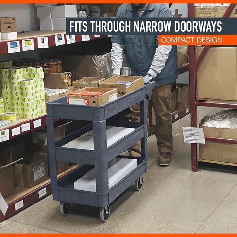 Ironton 500-Lb. Capacity 3 Tray Utility Cart, Maintenance-Free Structural Foam Construction Cargo Pushcart, Scratch Resistant, Easy to Clean Service Cart, 40in.W x 17in.D x 32 9/10in.H in Kuwait