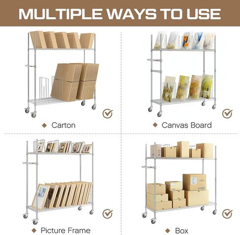 BBTO Carton Cart, Portable Steel Cardboard Organizer Carton Storage Rack with Wheels and Dividers for Art Storage Rack Home Supermarket Warehouse Commercial in Saudi Arabia