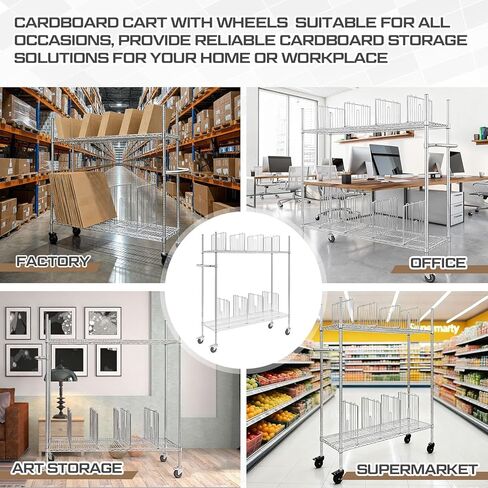 BBTO Carton Cart, Portable Steel Cardboard Organizer Carton Storage Rack with Wheels and Dividers for Art Storage Rack Home Supermarket Warehouse Commercial in Saudi Arabia