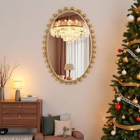 مرآة حمام بيضاوية مثبتة على الحائط مقاس 60.96 سم × 91.44 سم مع زجاج مشطوف، إطار كروي مطرز بالذهب العتيق، مرآة حائط معلقة رأسية وأفقية للحمام، وغرفة النوم، والمدخل، وغرفة الملابس in Kuwait