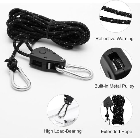 قطعتان من حبال السقاطة بطول 4 أمتار، شماعات سقاطة لأضواء النمو مع خطافين بديلين معدنيين، شماعة حبل شديدة التحمل قابلة للتعديل لمعدات غرفة النمو والتخييم في الهواء الطلق (أسود) in Kuwait