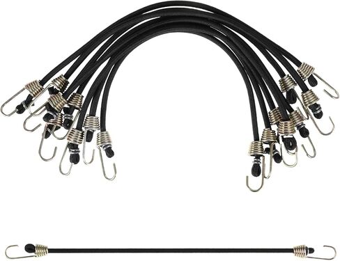 8 PCS Short Bungee Cords with Hooks, 10.4 Inch / 26 Cm Small Bungee Cords, Short Bungees Straps, Heavy Duty Outdoor Assortment, Black Elastic Straps for Bundling and Securing Small Items in Saudi Arabia