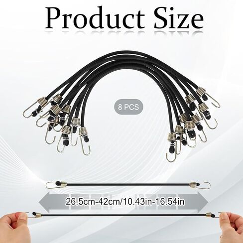 8 PCS Short Bungee Cords with Hooks, 10.4 Inch / 26 Cm Small Bungee Cords, Short Bungees Straps, Heavy Duty Outdoor Assortment, Black Elastic Straps for Bundling and Securing Small Items in Saudi Arabia