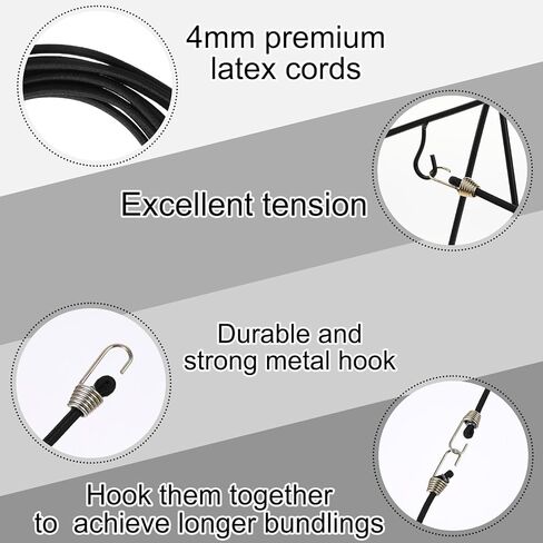 8 PCS Short Bungee Cords with Hooks, 10.4 Inch / 26 Cm Small Bungee Cords, Short Bungees Straps, Heavy Duty Outdoor Assortment, Black Elastic Straps for Bundling and Securing Small Items in Saudi Arabia