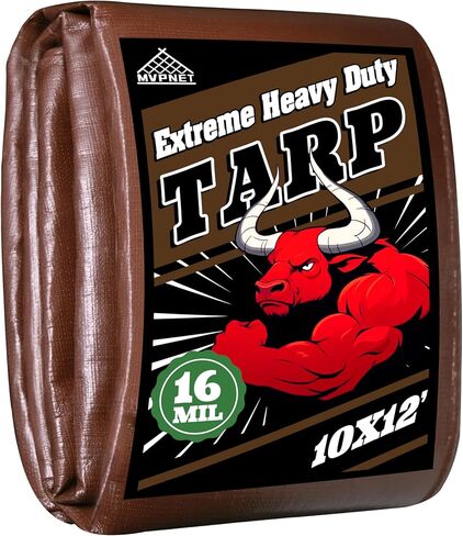 Tarp 6x8ft Heavy Duty Waterproof 16 Mil Tarps,UV-Resistant,Tear-Proof,Black&Brown Multipurpose Tarps,for Outdoor Pool,Camping,Tent,Roof,Garden Etc -by MVPNET in Saudi Arabia