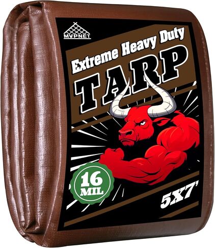 Tarp 6x8ft Heavy Duty Waterproof 16 Mil Tarps,UV-Resistant,Tear-Proof,Black&Brown Multipurpose Tarps,for Outdoor Pool,Camping,Tent,Roof,Garden Etc -by MVPNET in Saudi Arabia