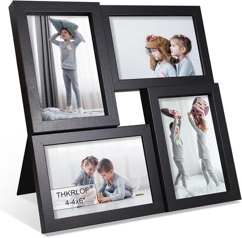4x6 Picture Frames Collage 1 Pack, 4 Opening Multi Family Photo Collage Frames with Real Glass for Wall Hanging or Tabletop, Black in Saudi Arabia