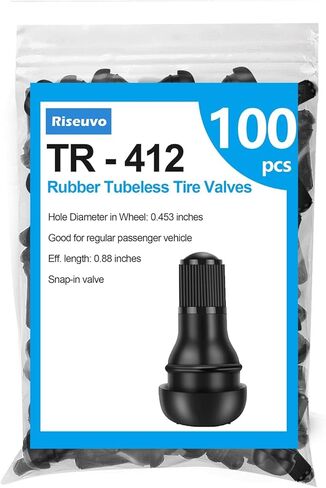 Riseuvo 100pcs TR412 Tire Valve Stem - Rubber Snap-in Valves, Tubeless Valve Stems Suit for 0.453 inch Rim Holes on Standard Vehicle Tires in Kuwait