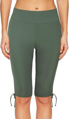 Women's High Waisted Swim Bottom Sports Capris Swimsuit Bottoms Skinny Surfing Tights with Side Drawstring in Saudi Arabia
