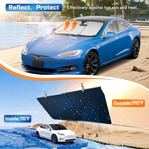 Retractable Car Windshield Sun Shade Automatic Sunshade for Windshield, Protect Car from Sun Rays & Heat Damage, Protect Interior, Adjustable Universal Fit for Car Trucks SUVs (Not for Large Trucks) in Kuwait