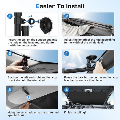 Retractable Car Windshield Sun Shade Automatic Sunshade for Windshield, Protect Car from Sun Rays & Heat Damage, Protect Interior, Adjustable Universal Fit for Car Trucks SUVs (Not for Large Trucks) in Kuwait