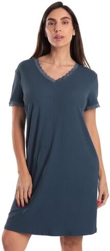 Just Love Women’s Lace Trim Nightgown – Soft Stretch Short Sleeve Sleep Shirt, Lightweight Breathable Lounge Dress S-3X in Saudi Arabia