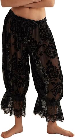 سراويل بلومر للسيدات سراويل دانتيل مكشكشة بخصر مطاطي سراويل زلات واسعة سراويل داخلية من الدانتيل سراويل بيجامة in Kuwait