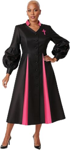 Tally Taylor Women’s Clergy Cassock Robe – Modest Church Attire with Stand Collar and Cross Brooch – Reg - 4730 in Saudi Arabia