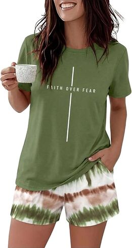 LUKYCILD Womens Pajamas Sets 2 Piece Sleepwear Short Sleeve Tops and Sleep Shorts with Pocket Crew Neck Pj Lounge Sets in Saudi Arabia