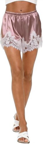 شورت نسائي من الدانتيل والحرير الساتان، شورت بيجامة بخصر مطاطي Y2K، كلسون فرنسي حريري، نصف زلة، جزء سفلي صغير من Pjs in Kuwait