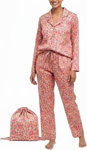 Huar Women’s Premium Silk Pajama Set - Floral Print Button Down Nightwear, Luxury Lightweight Pure Silk Loungewear Set in Saudi Arabia