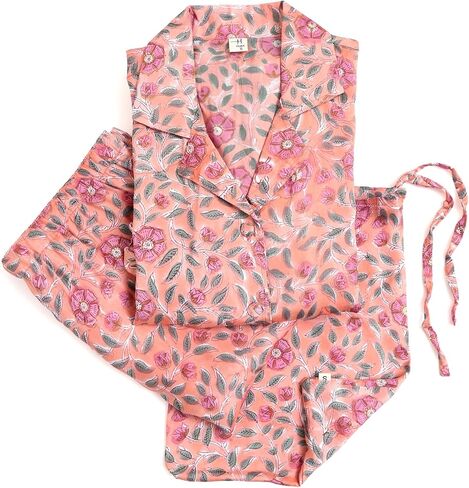 Huar Women’s Premium Silk Pajama Set - Floral Print Button Down Nightwear, Luxury Lightweight Pure Silk Loungewear Set in Saudi Arabia