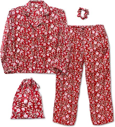 Huar Women’s Premium Silk Pajama Set - Floral Print Button Down Nightwear, Luxury Lightweight Pure Silk Loungewear Set in Saudi Arabia