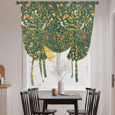 Botanical Birds Tie Up Curtains for Window, Art Abstract Leaves Green Thermal Insulated Balloon Shade Adjustable Rod Pocket Curtains Valance Panels for Kitchen Bathroom Café 52'' x 63'' in Saudi Arabia